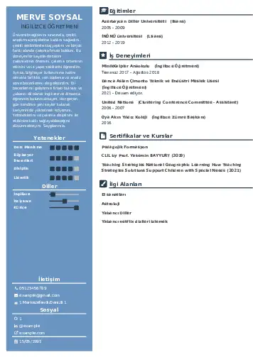 Yabancı Dil Öğretmeni Cv Örnekleri cv indir